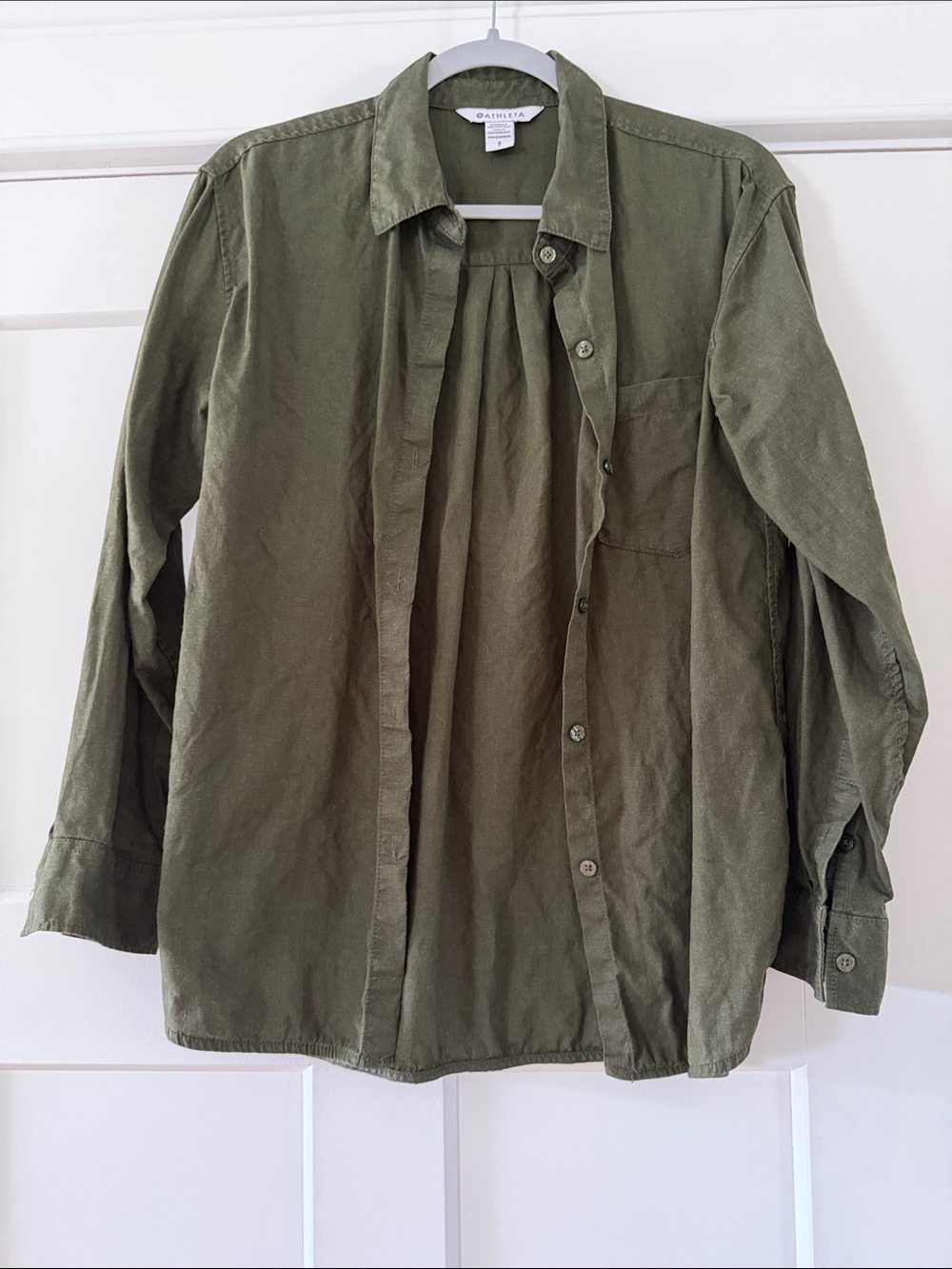 Athleta Womens Green Linen Button-Front Shirt